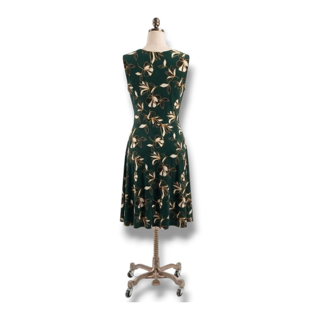Leota Women’s Green Floral Sleeveless Faux Wrap Dress – Petite Medium