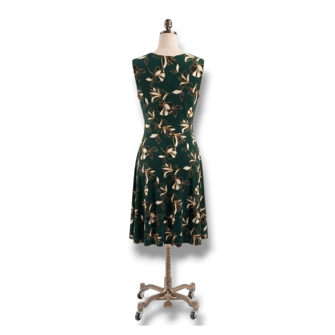 Leota Women’s Green Floral Sleeveless Faux Wrap Dress – Petite Medium