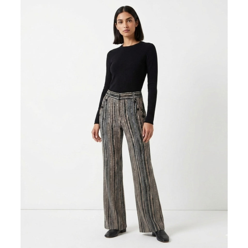 Robert Louis Women’s Striped Palazzo Wide Leg Pants Black White Size Large