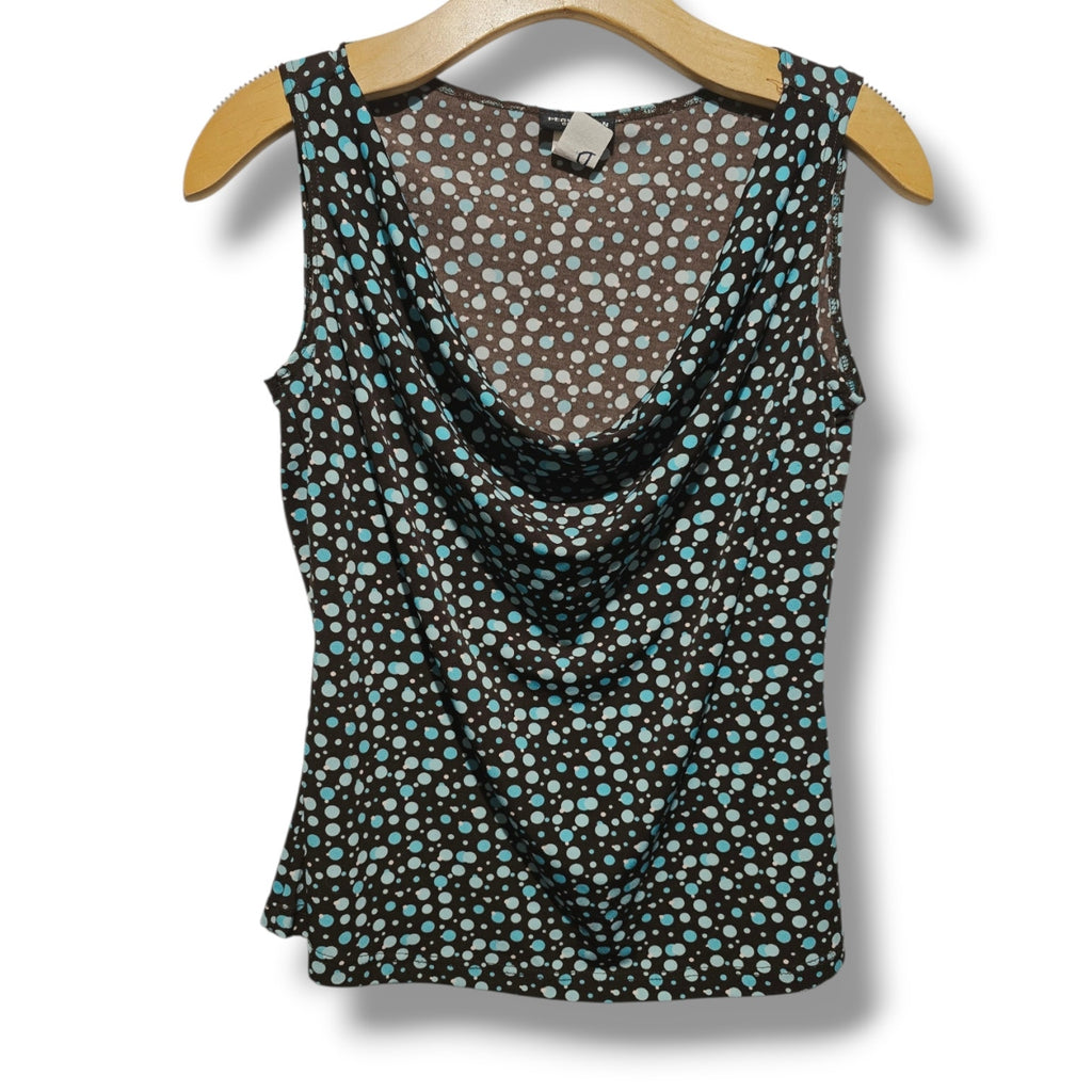 Perception Concept Women's PM Brown Blue Polka Dot Cowl Neck Tank Top