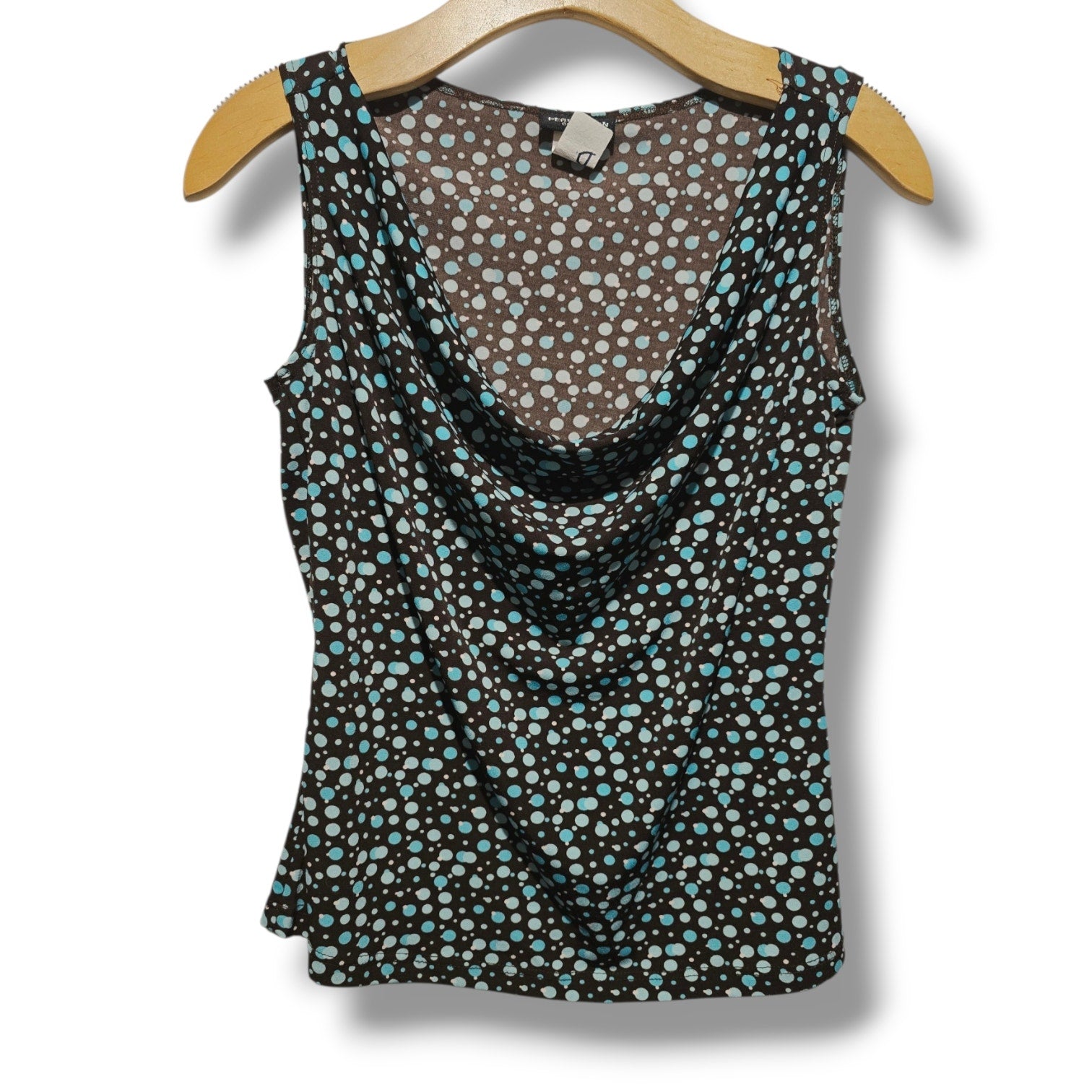 Perception Concept Women's PM Brown Blue Polka Dot Cowl Neck Tank Top