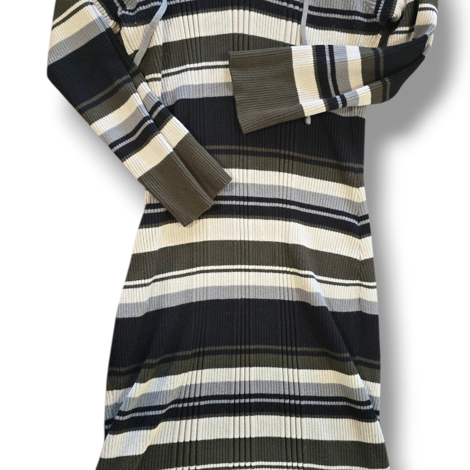 Pink Rose Earthy Multi-Stripe Lace-Up Ribbed Sweater Dress – Large