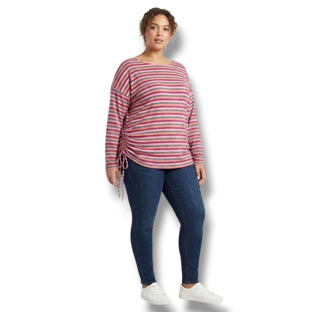 Lane Bryant Pink & Orange Striped Ruched Side Pullover Top 18/20