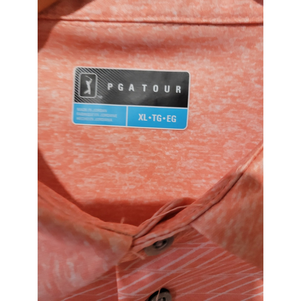 PGA Tour Men’s Orange Golf Polo Shirt XL Short Sleeve 3-Button Front Performance