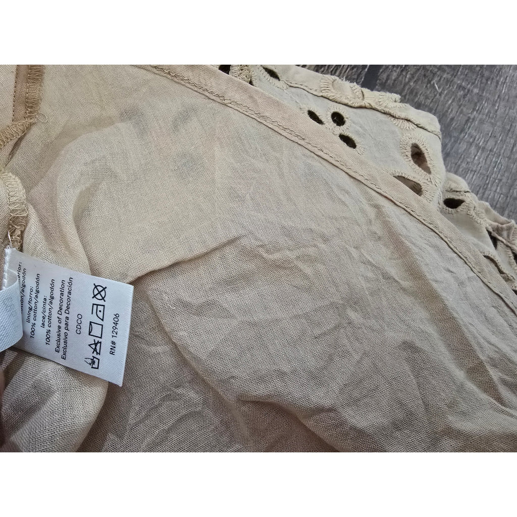 Venus Women's Size 12 Tan Beige Embroidered Cotton Eyelet A-Line Sundress NWT