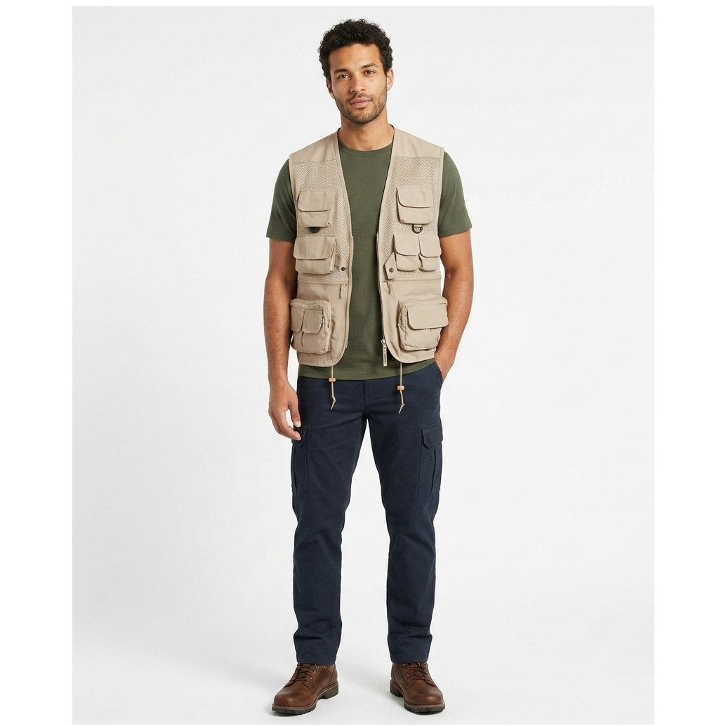 Humvee Men’s Khaki Safari Fishing Camping Utility Vest Cotton Blend Outdoor Gear