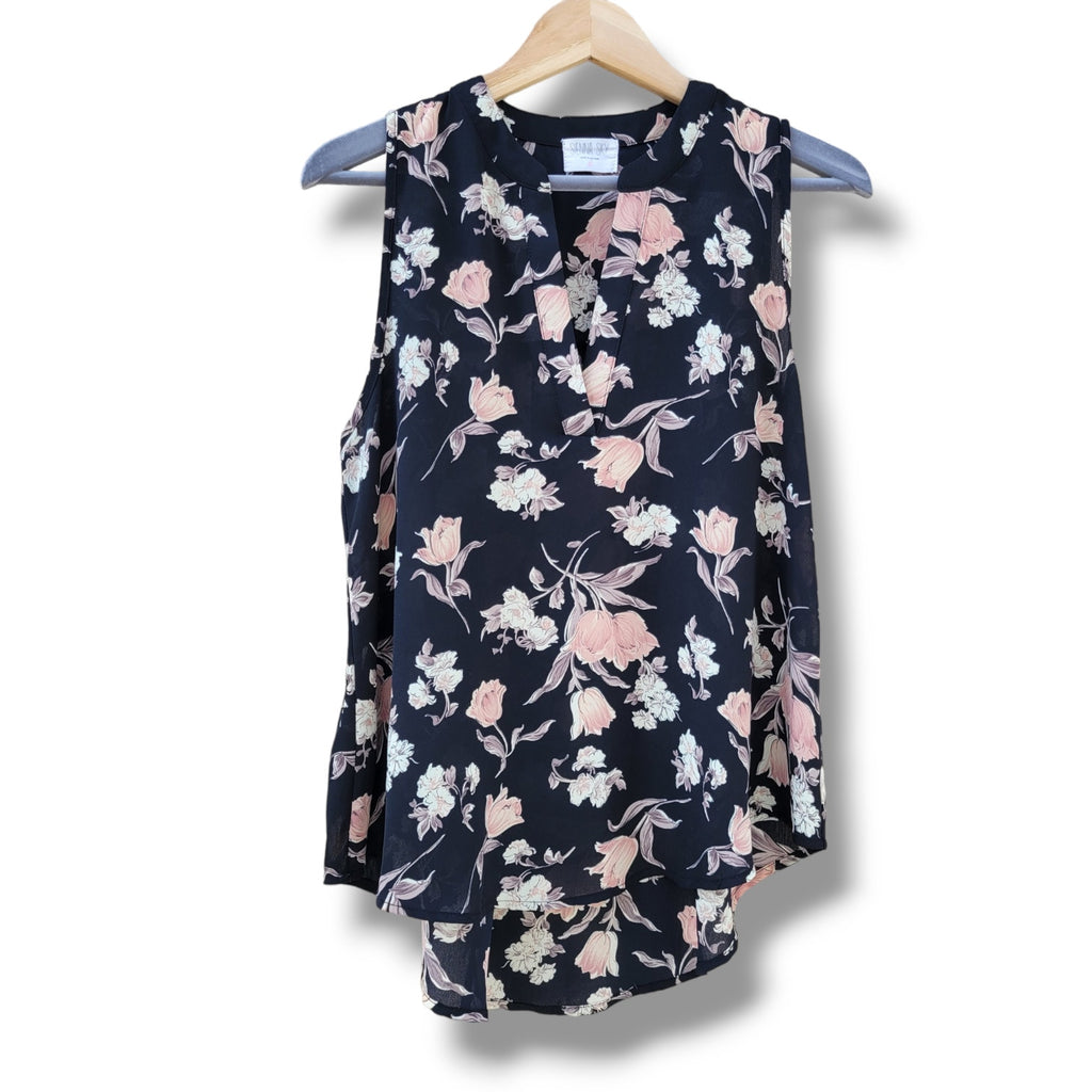 Sienna Sky Women’s Black Floral Sleeveless Blouse - Small Lightweight Top