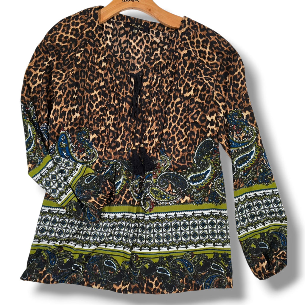 Melissa Paige Women’s petite Boho Mixed-Print Peasant Top – Gently Used - PM