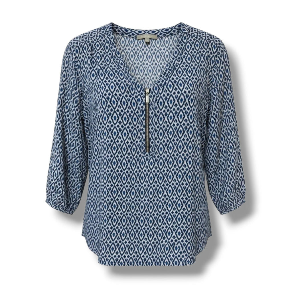 NY Collection Petite Blue Geometric Zip Front Blouse – PL, gently used