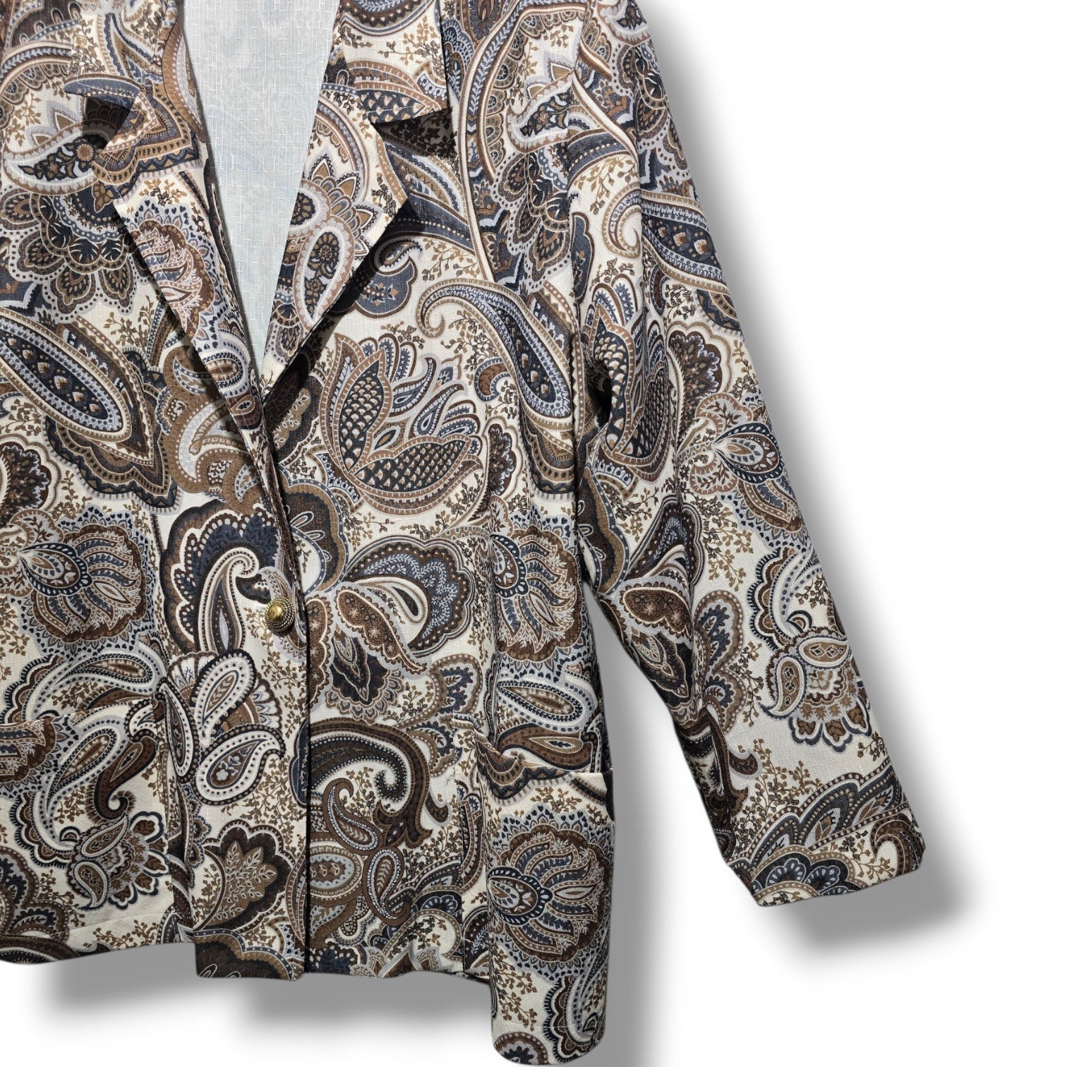 Blair Boutique Women's Size L Cocoa Paisley Single Button Blazer Jacket