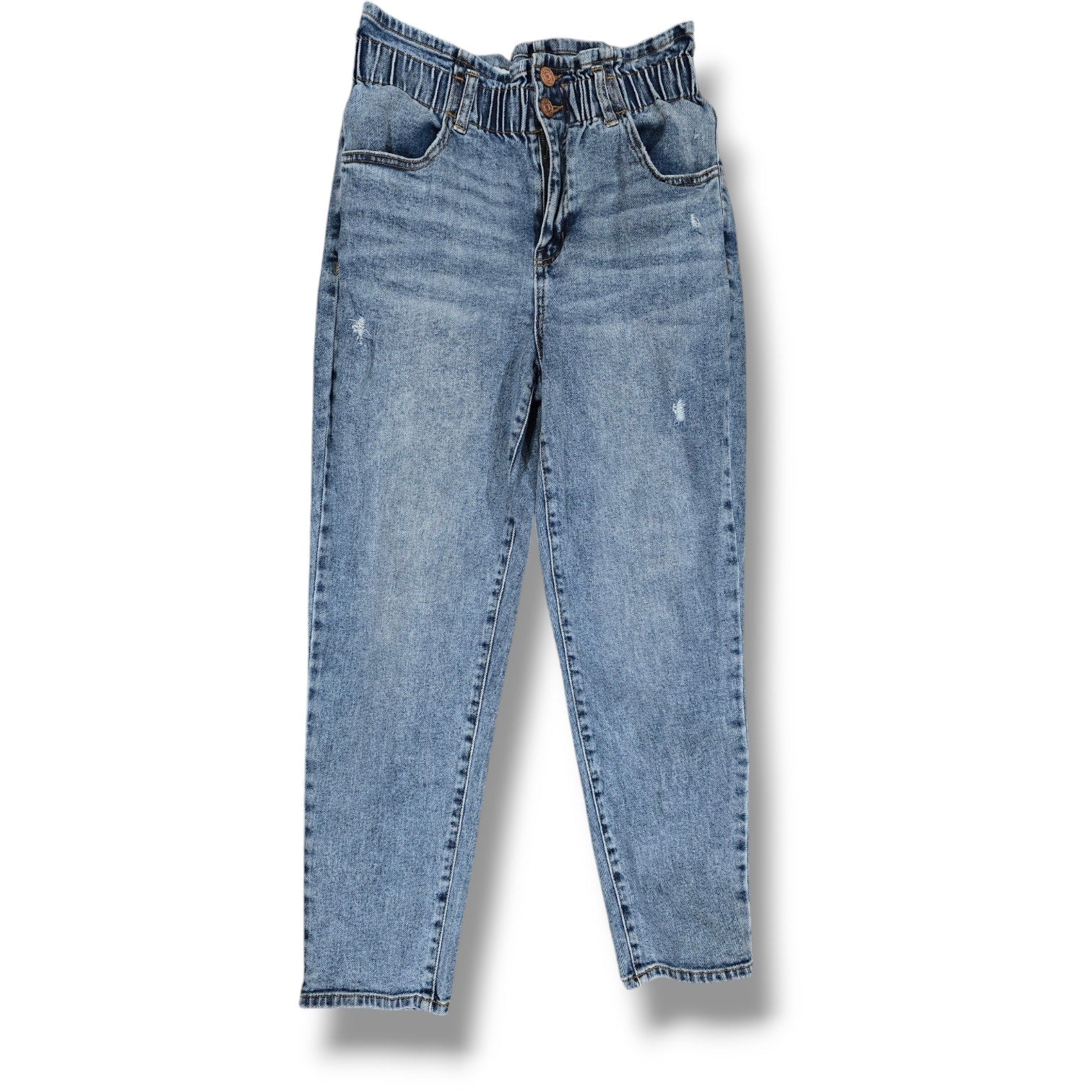 Rewind Women’s Blue Wash High Rise Mom Jeans Size 5/27 Juniors Distressed Denim