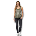 Charming Charlie Women's Olive Green Sequin Geometric Tank Top L Chiffon Back