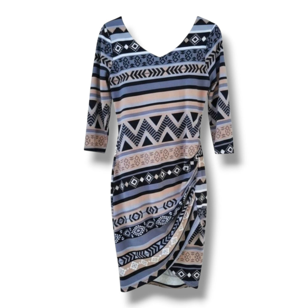 Derek Heart Women’s Geometric Print Ruched Bodycon Dress – Size Large