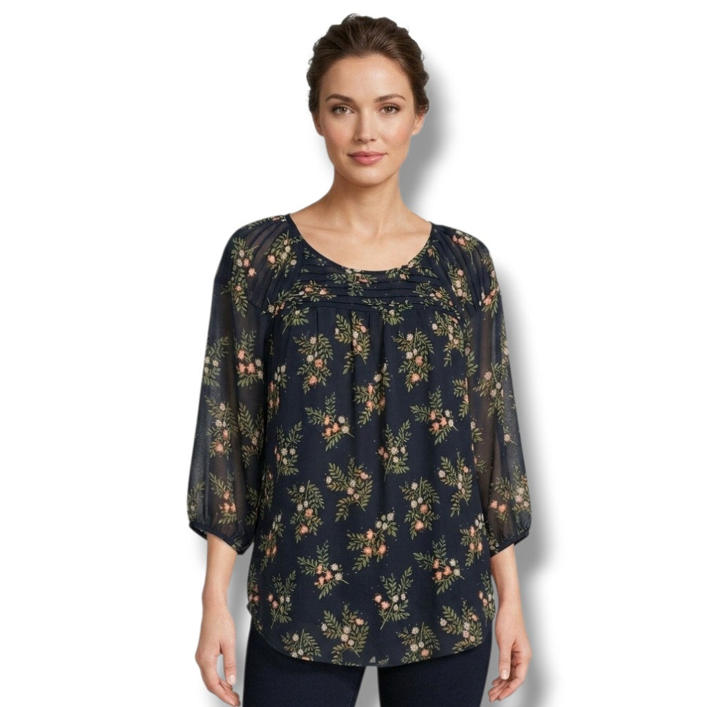 LC Lauren Conrad Women’s Black Floral Semi-Sheer Pullover Blouse – Size XS