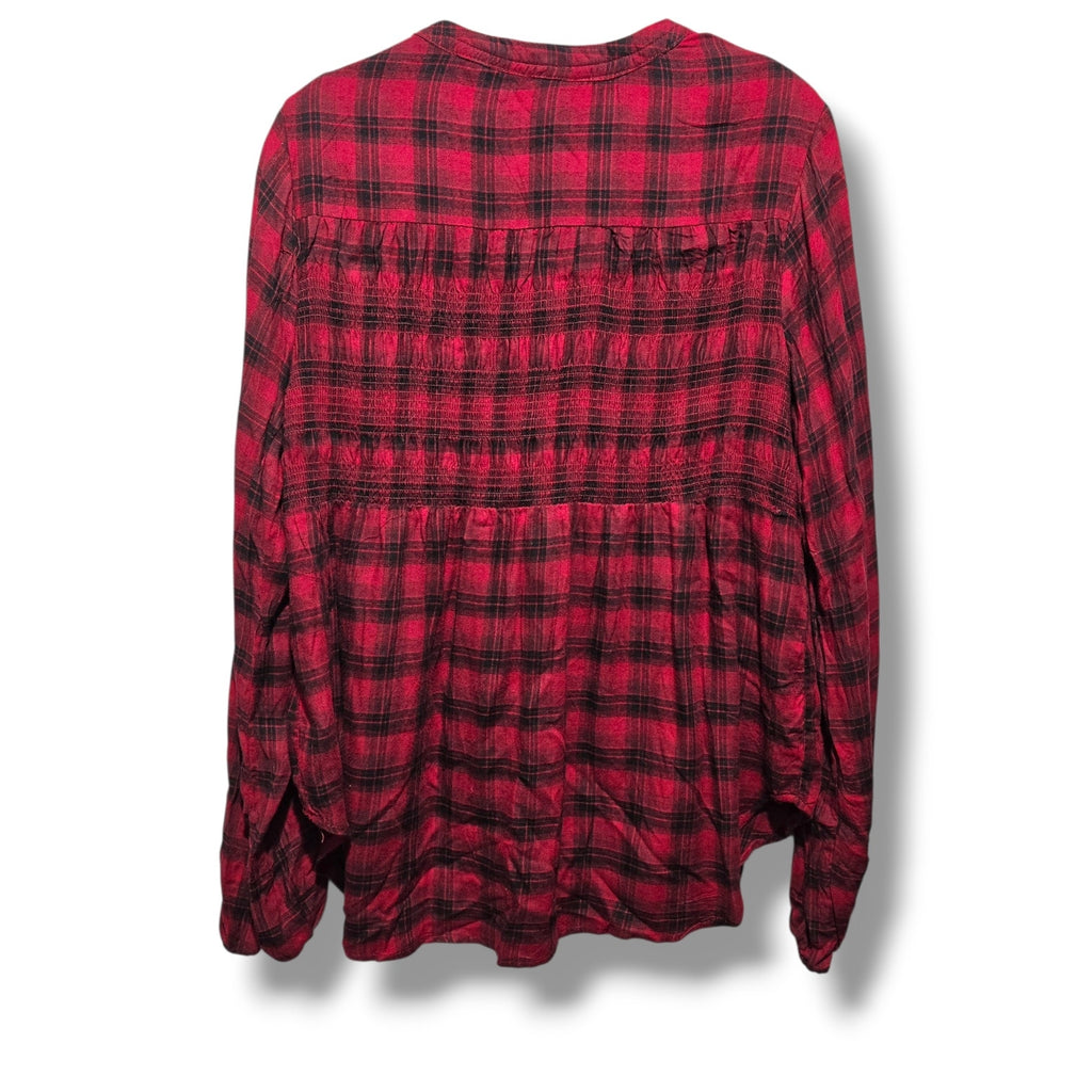 Knox Rose Women's & Black Plaid Smocked Babydoll Blouse - large