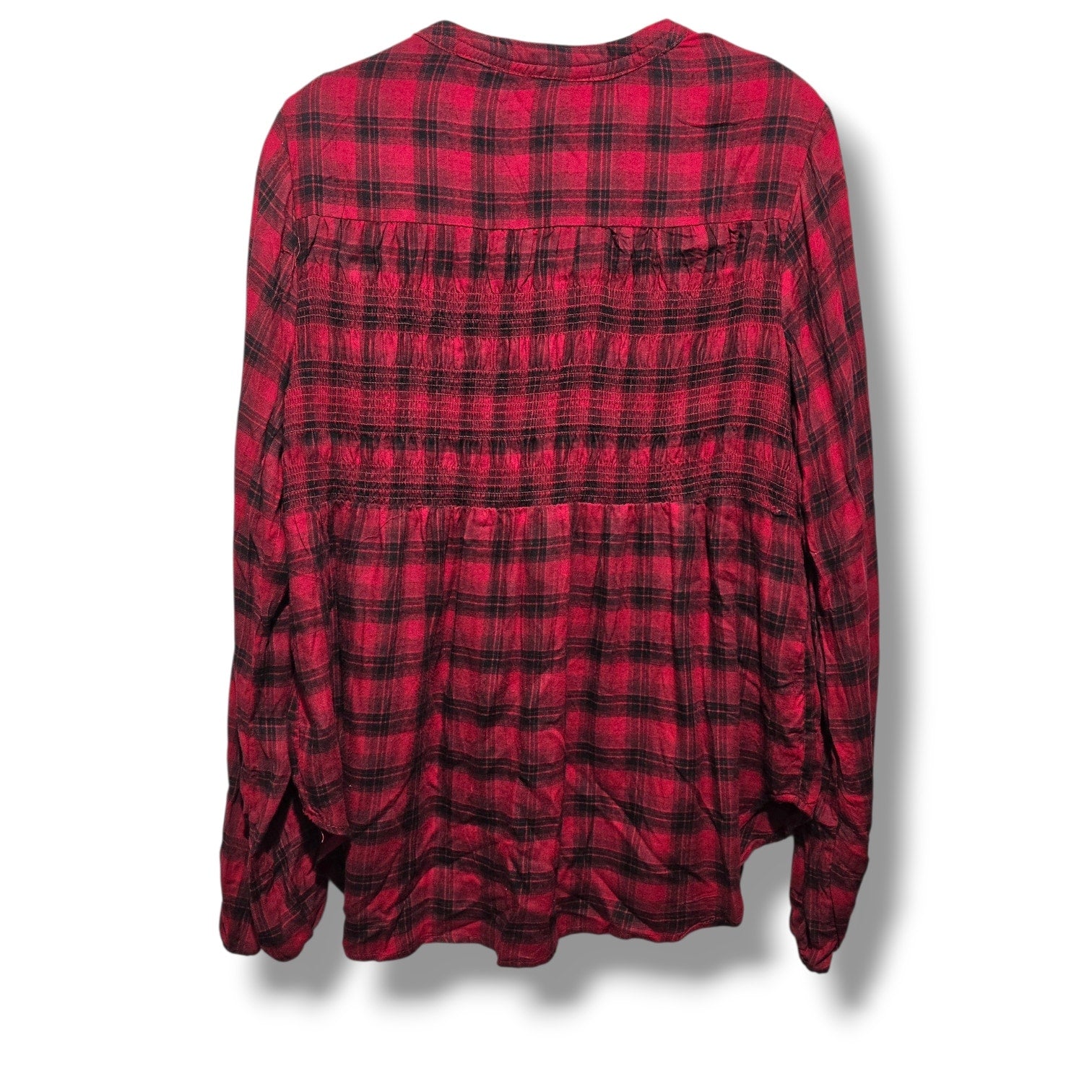Knox Rose Women's & Black Plaid Smocked Babydoll Blouse - large