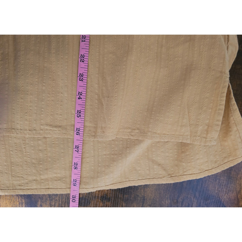 Matty M Women's Large Tan Textured 100% Cotton Split V-Neck Blouse Top