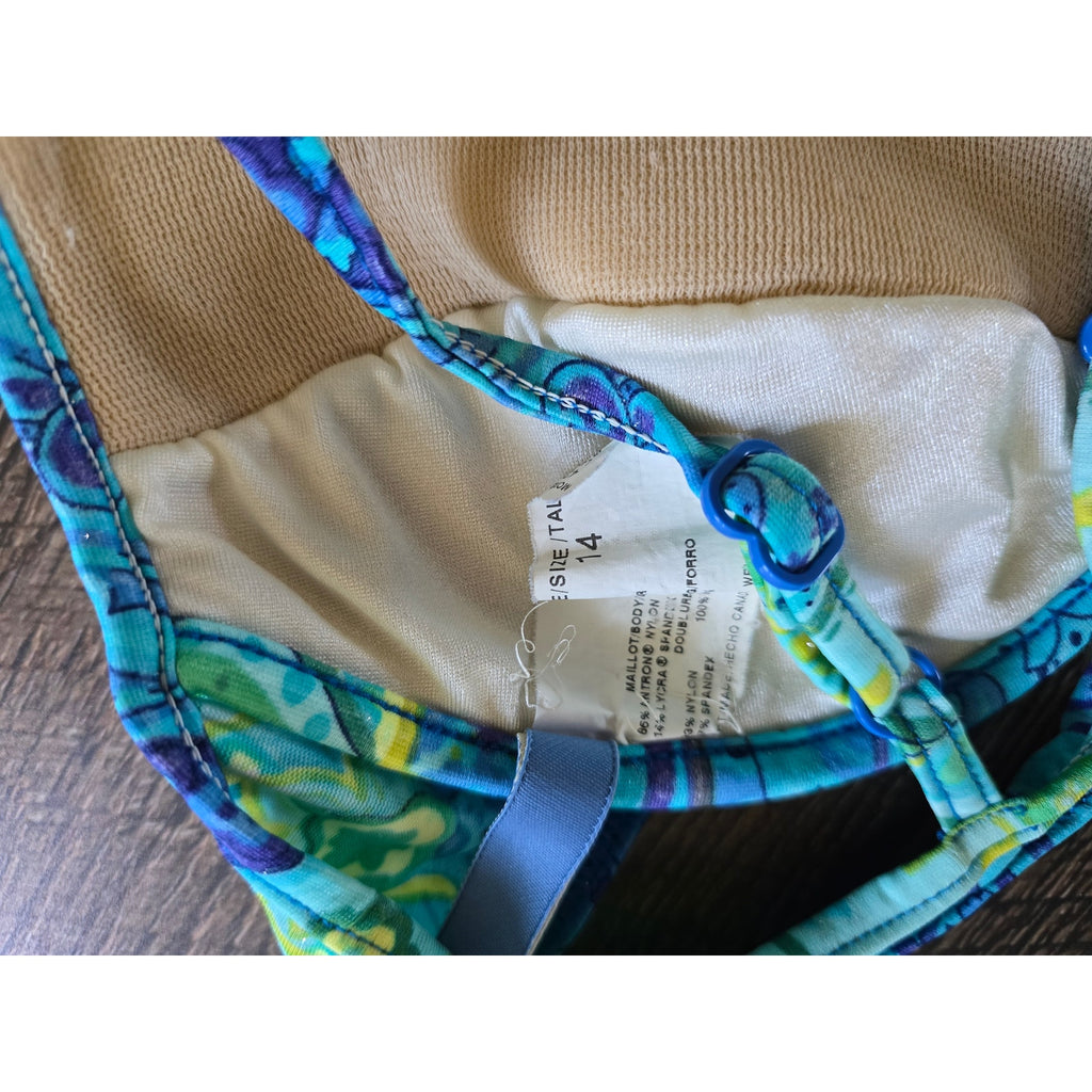 ST. JOHN'S BAY Women's Swim Top Size 14 Blue Teal Paisley Underwire Bikini Top