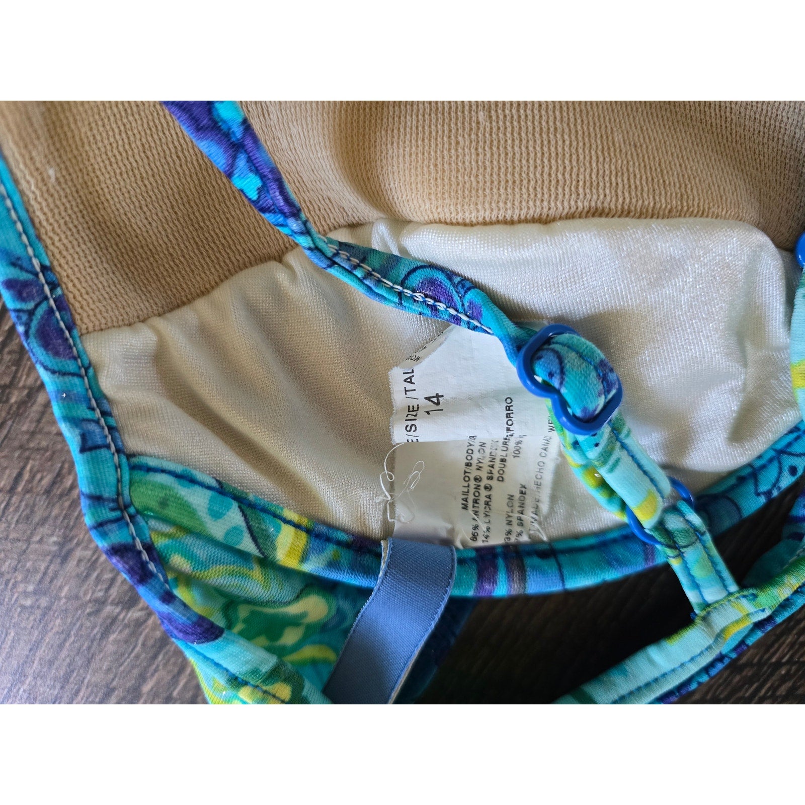 ST. JOHN'S BAY Women's Swim Top Size 14 Blue Teal Paisley Underwire Bikini Top