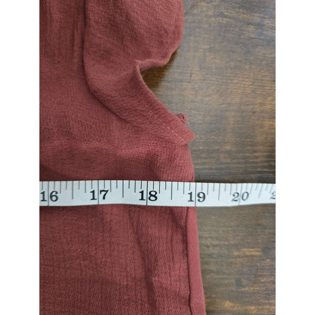 Flower & Feather Women's Medium Rust Terracotta Embroidered Flutter Sleeve Top