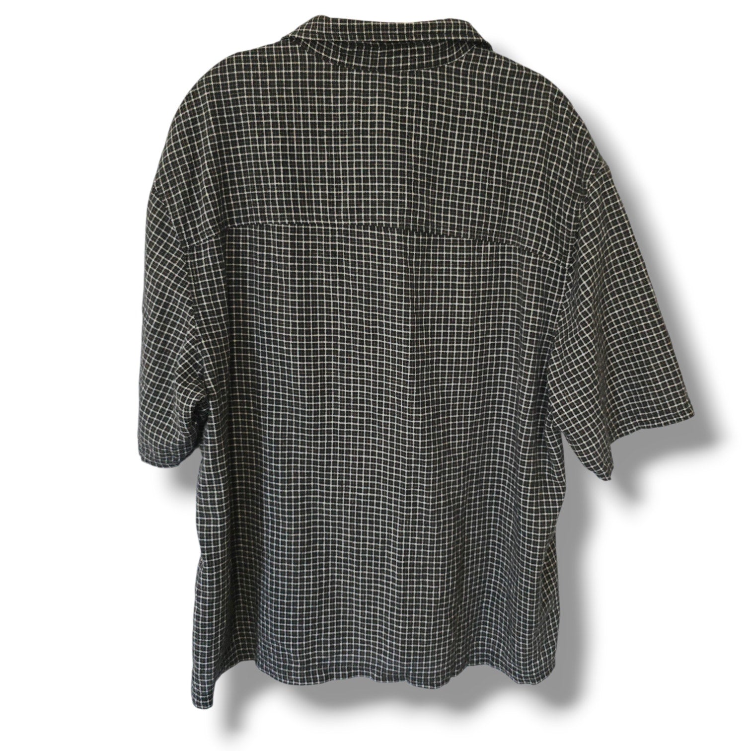 H&M Relaxed Fit Black & White Windowpane Linen-Blend Shirt – Large
