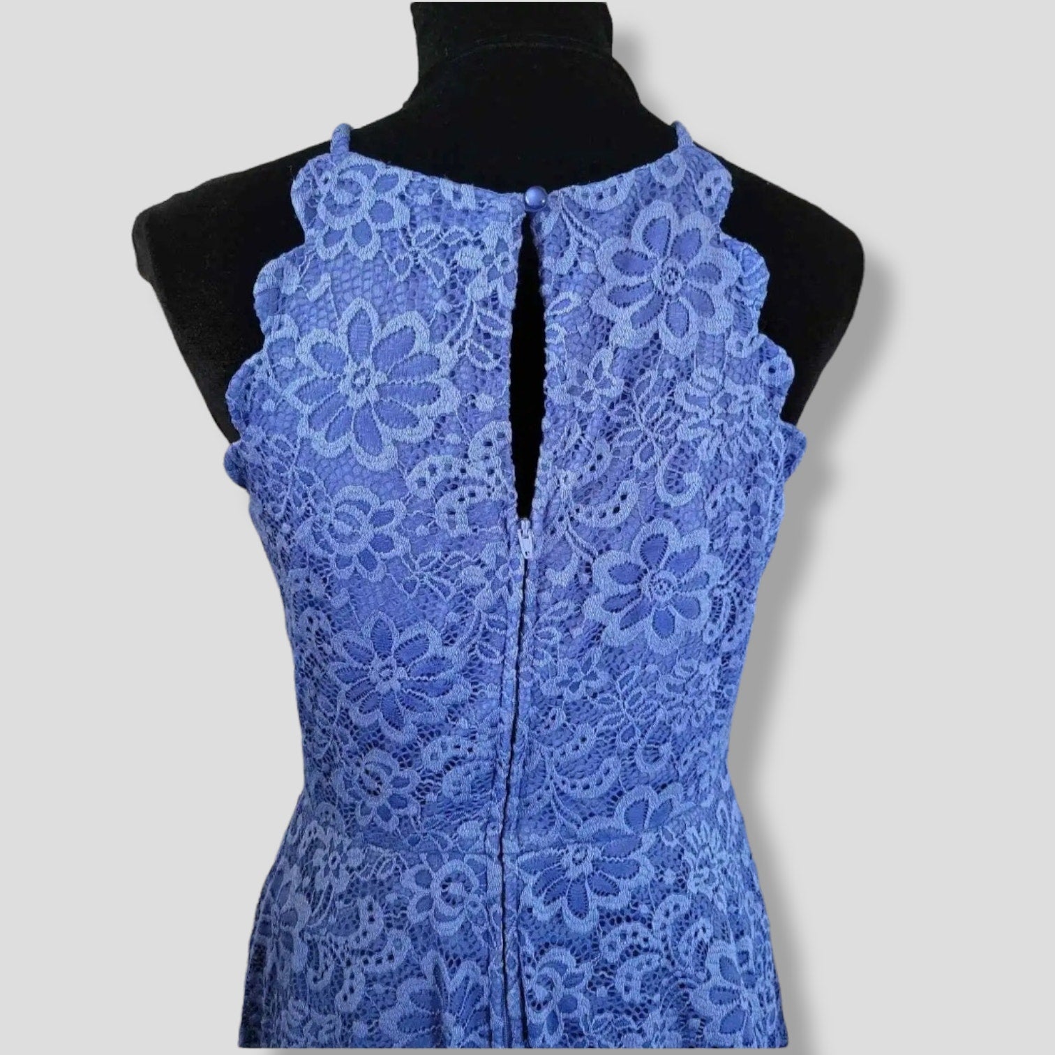 BCX Blue Lace Halter Dress Juniors Size 11 Scallop A-Line Cocktail Party Dress