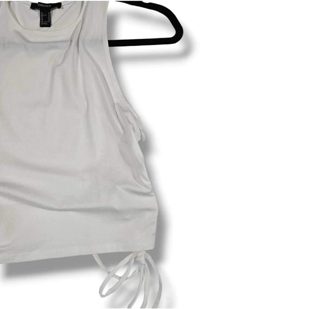 Forever 21 White Lace Up Ruched Tank Top Women’s Medium Stretch Sleeveless