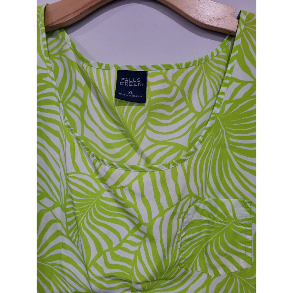 Falls Creek Green Botanical Leaf Sleeveless Blouse – XL, Lightweight