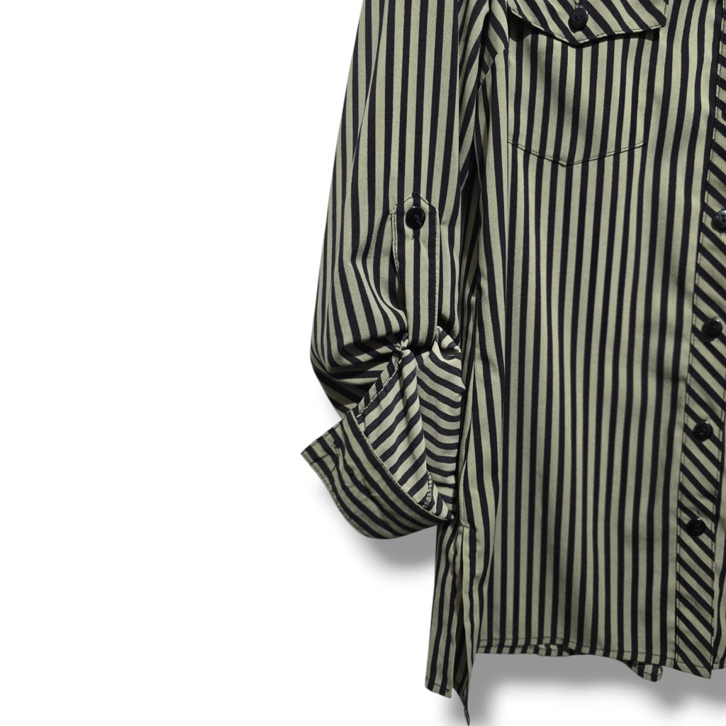 Elementz women's Green & Black Vertical Striped Button Down Blouse Size Small