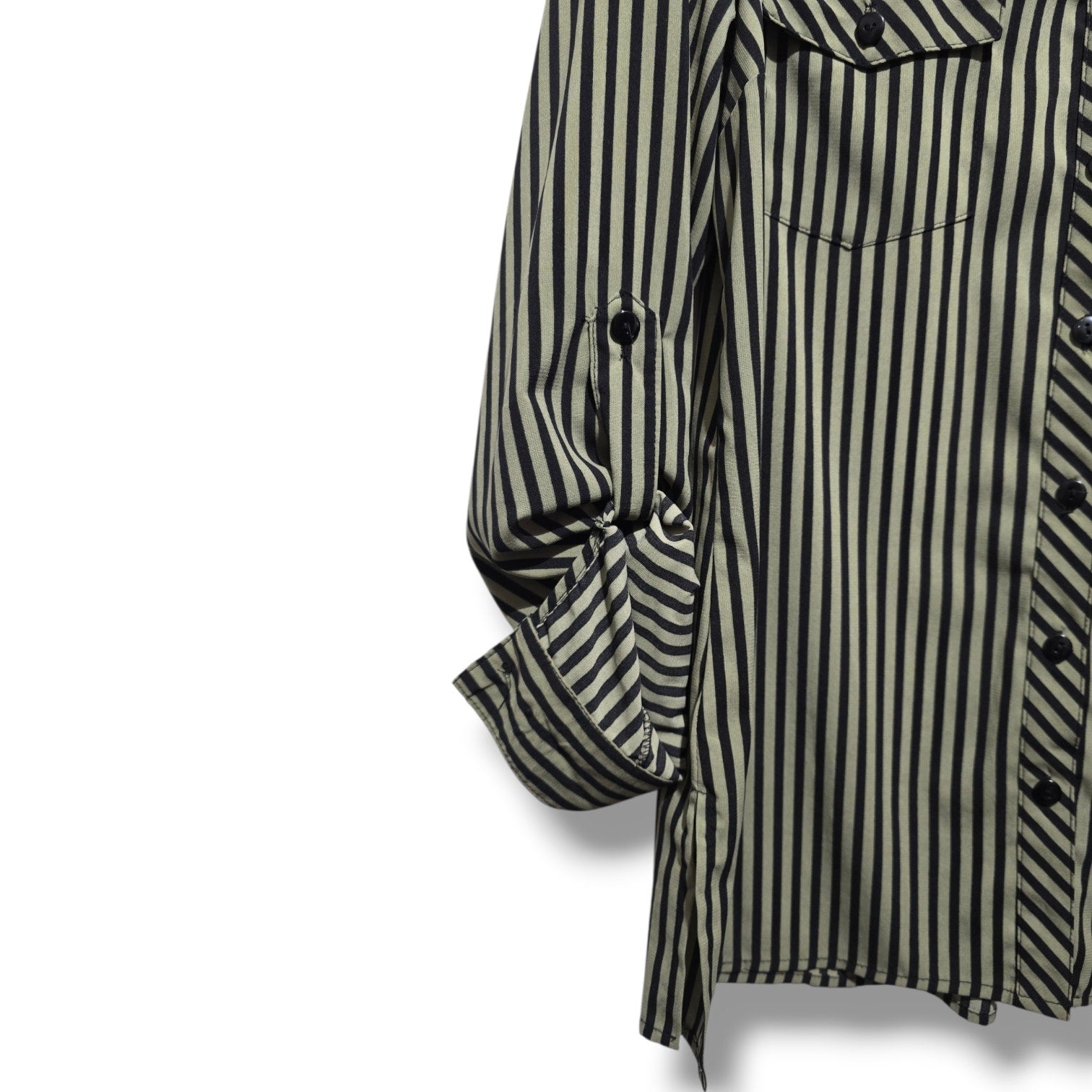 Elementz women's Green & Black Vertical Striped Button Down Blouse Size Small