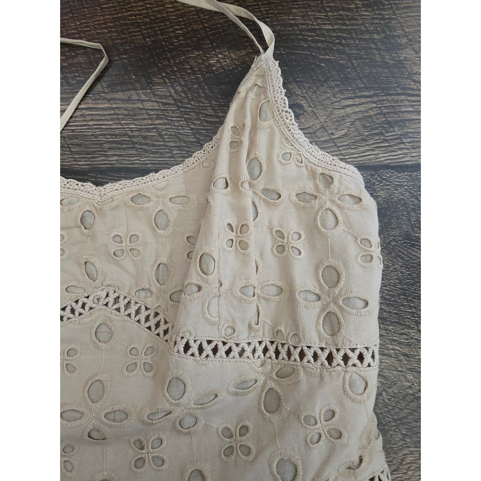 Venus Women's Size 12 Tan Beige Embroidered Cotton Eyelet A-Line Sundress NWT