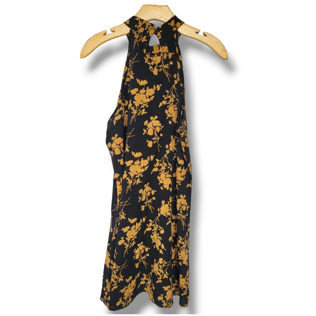 SHEIN Black & Gold Floral Halter Neck Mini Dress Women’s Size Medium