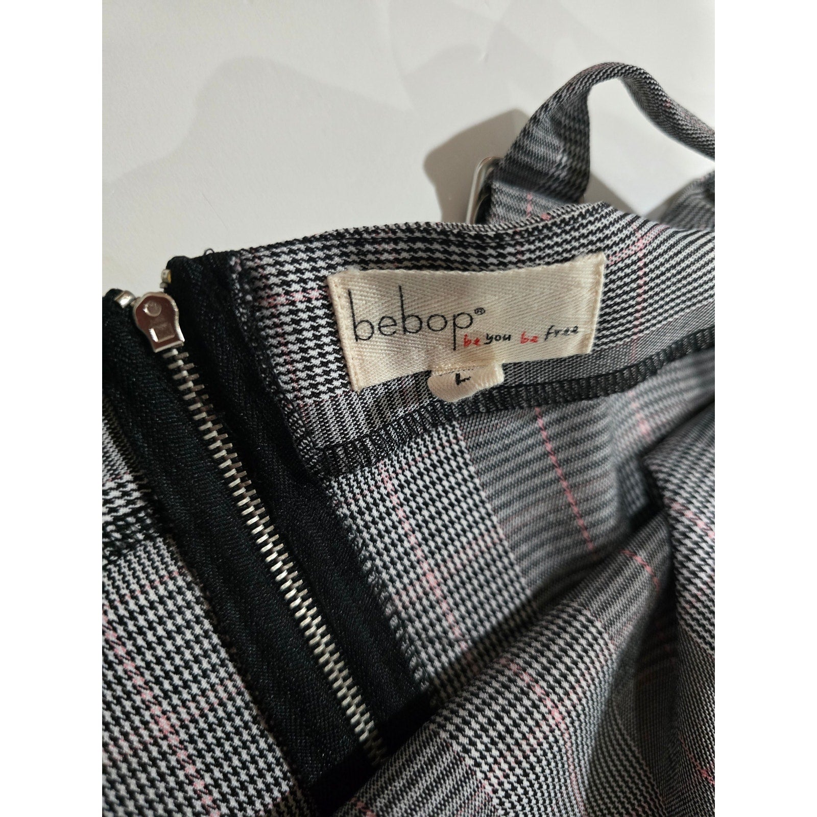 Bebop Gray Plaid Overall Dress Women’s Size L Adjustable Straps Schoolgirl Style