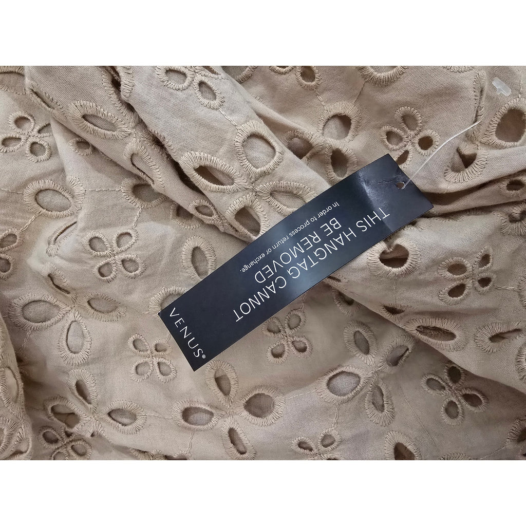 Venus Women's Size 12 Tan Beige Embroidered Cotton Eyelet A-Line Sundress NWT