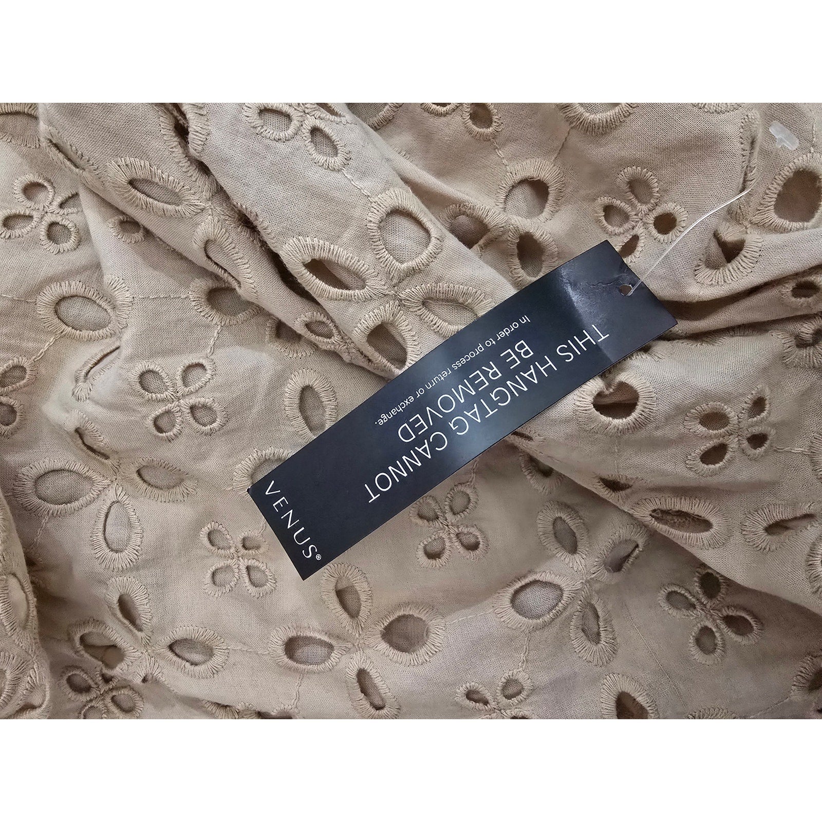 Venus Women's Size 12 Tan Beige Embroidered Cotton Eyelet A-Line Sundress NWT