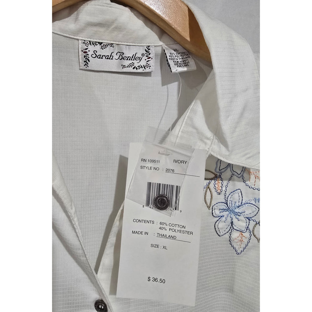 Sarah Bentley Ivory Floral Embroidered Button-Down Blouse NWT – Size XL