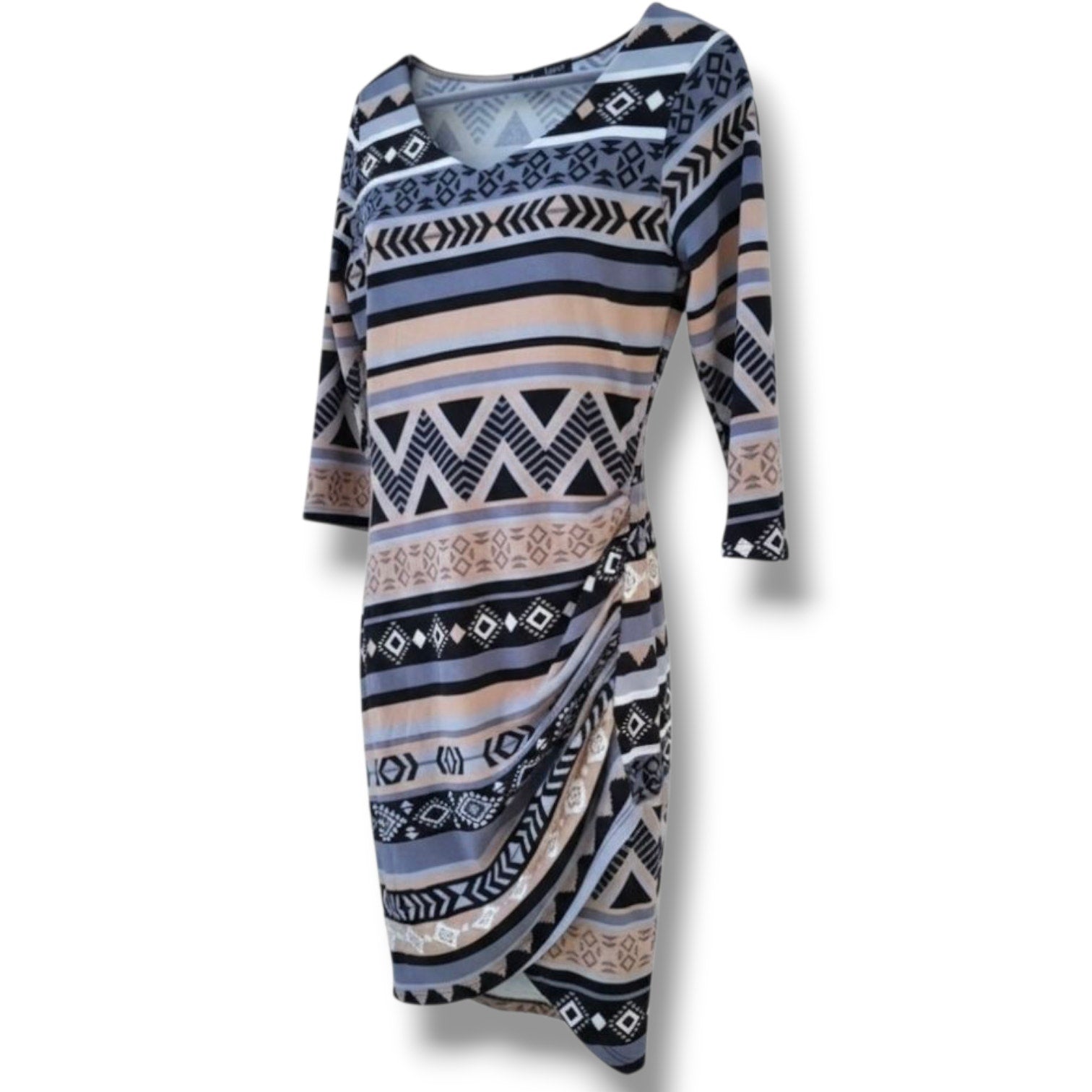 Derek Heart Women’s Geometric Print Ruched Bodycon Dress – Size Large