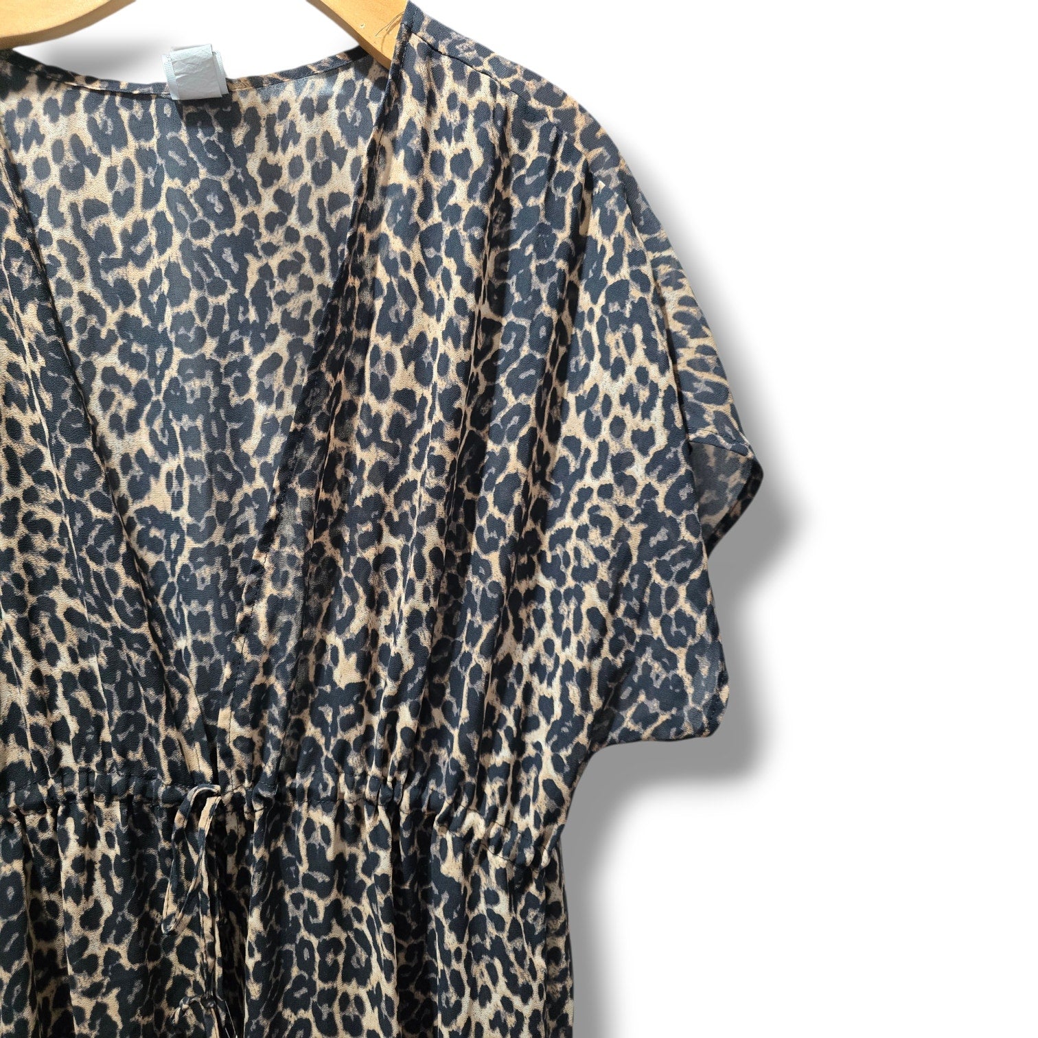 Sheer women's Leopard Print Open-Front Maxi Duster Kimono
