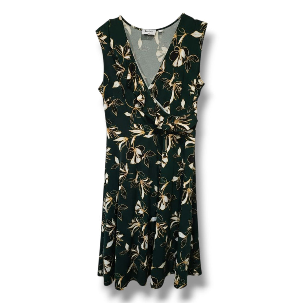 Leota Women’s Green Floral Sleeveless Faux Wrap Dress – Petite Medium