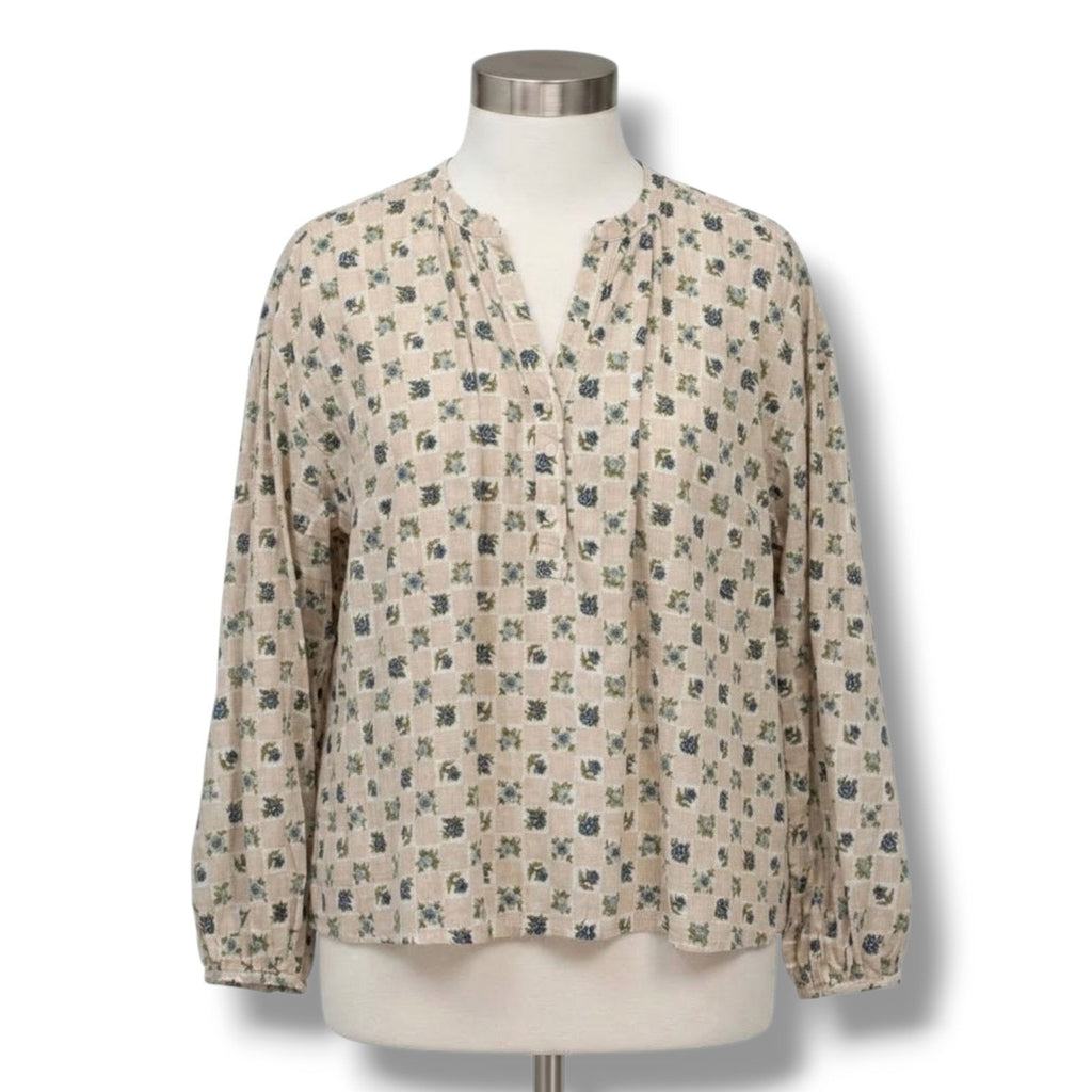 Universal Thread Women's Long Sleeve Balloon Poet Blouse Cream Floral