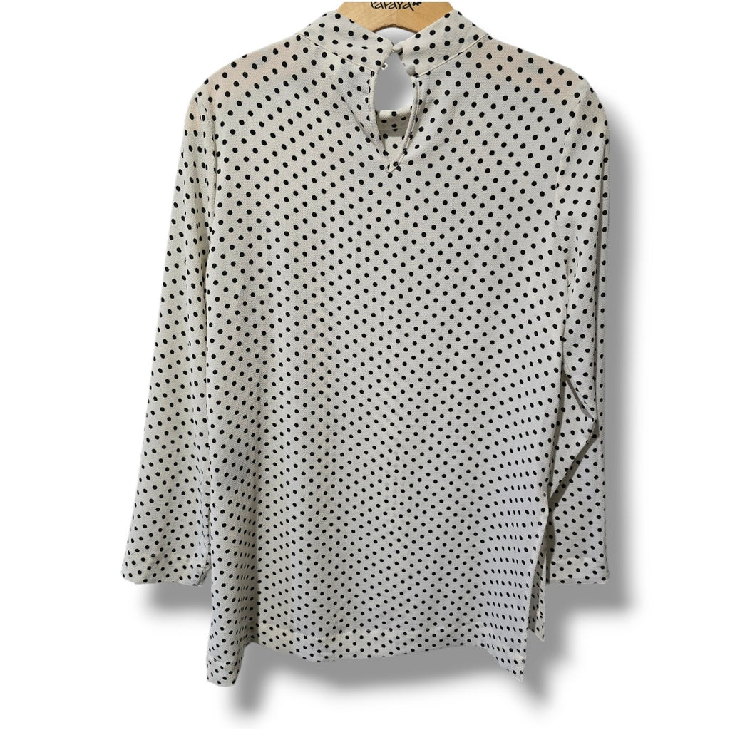 H&M Women’s White Black Polka Dot Mock Neck Long Sleeve Blouse Size 2