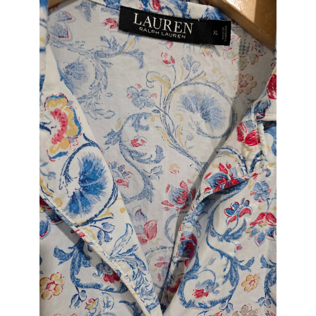 Lauren Ralph Lauren Blue and Red Floral Pajama Top