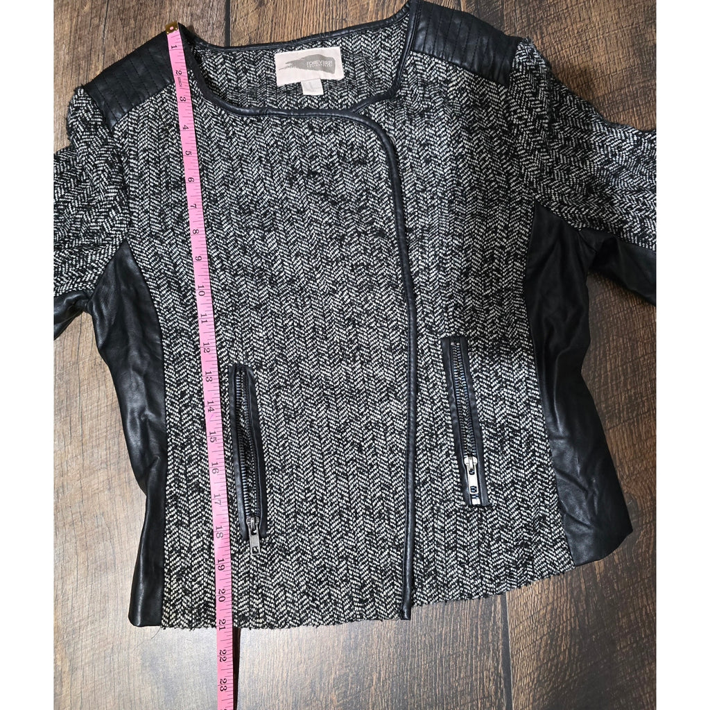 Forever 21 Contemporary women's Herringbone Faux Leather Trim Moto Jacket