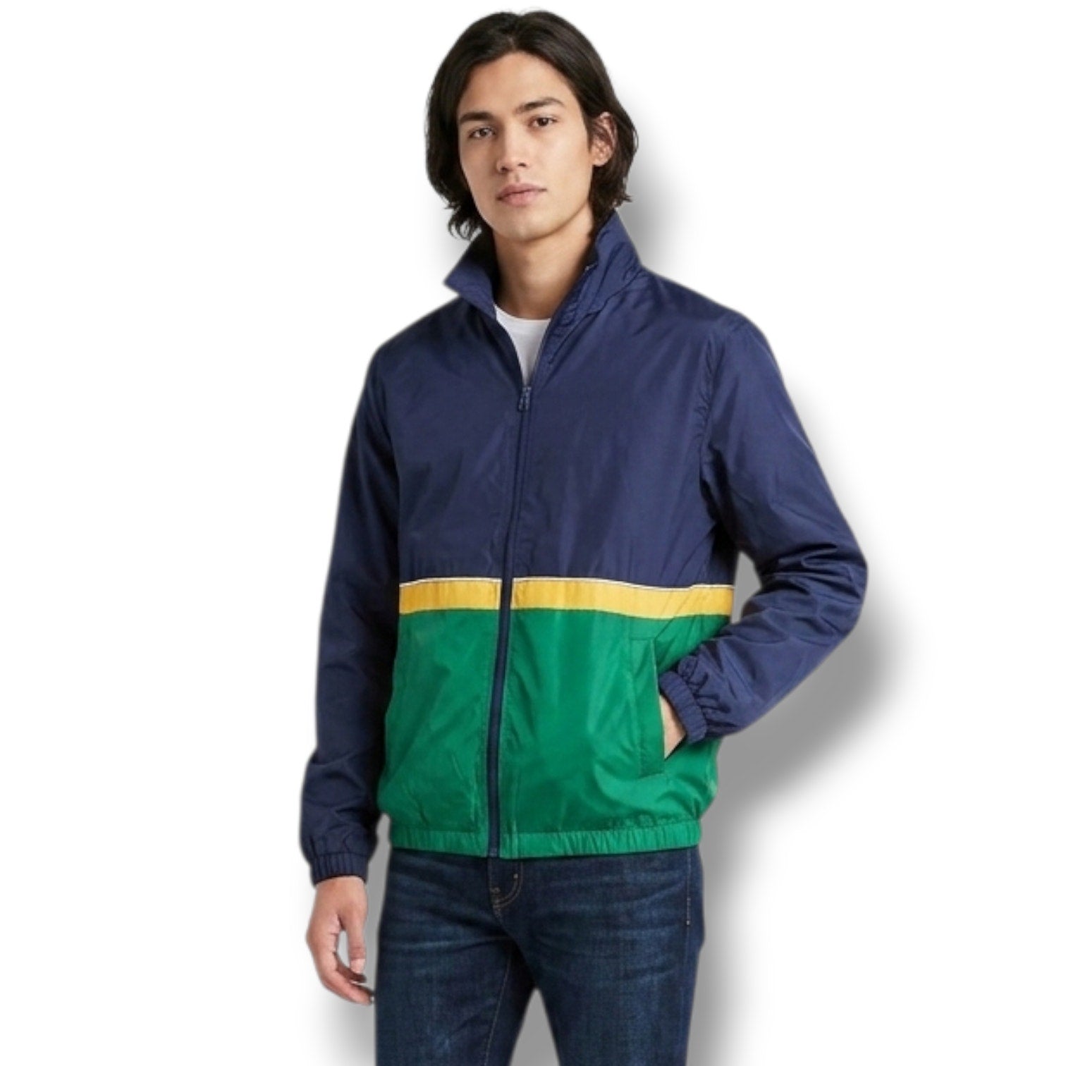 Forever 21 Men’s Colorblock Windbreaker Jacket Blue Yellow Green – Size XL