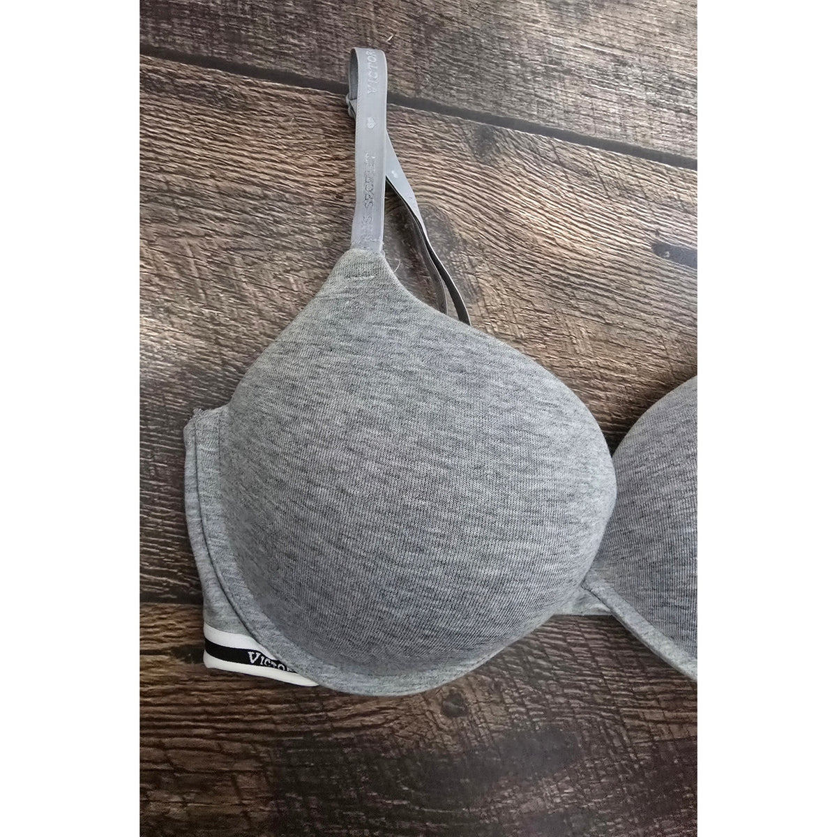 Victoria's Secret Cotton Push-Up Bra 34DD Heather Gray Logo Band Underwire