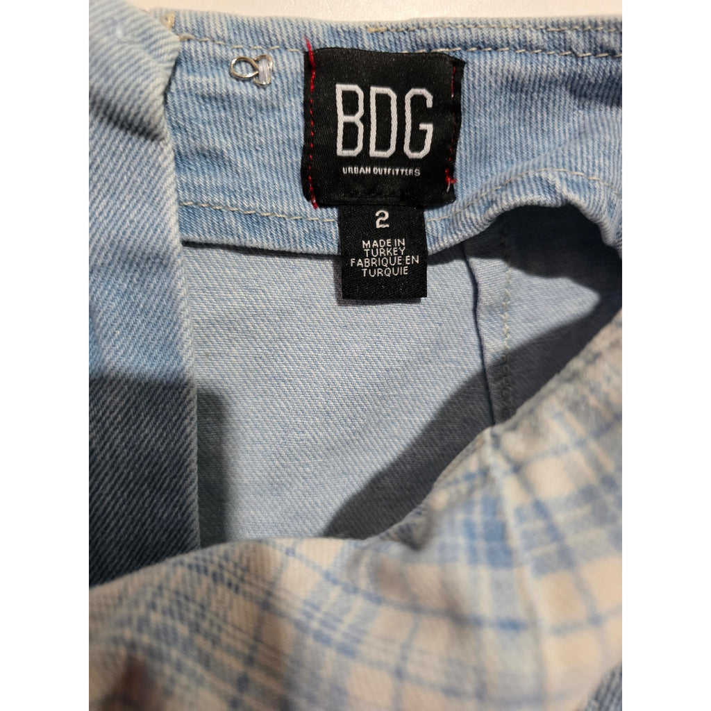 BDG Urban Outfitters Women’s Blue Plaid High-Rise Shorts with Tie Belt – Size 2