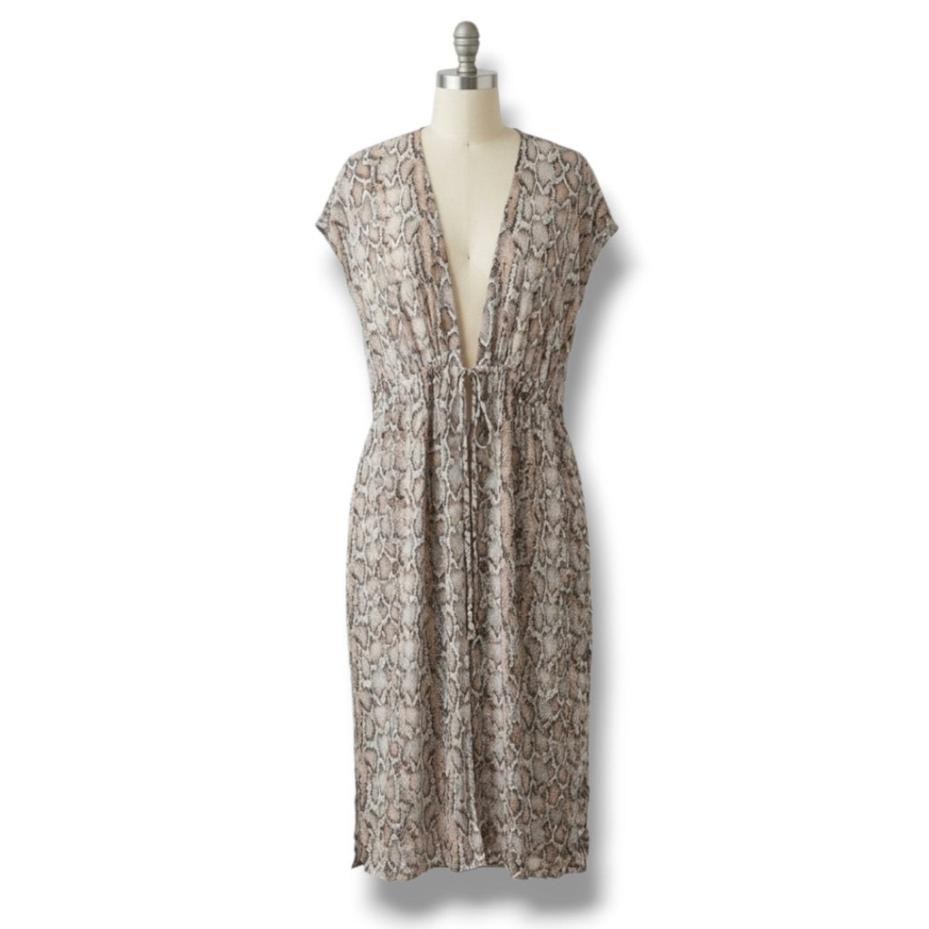 Kona Sol Women's Size L/XL Brown Python Snakeskin Swim Cover Up Midi Dress