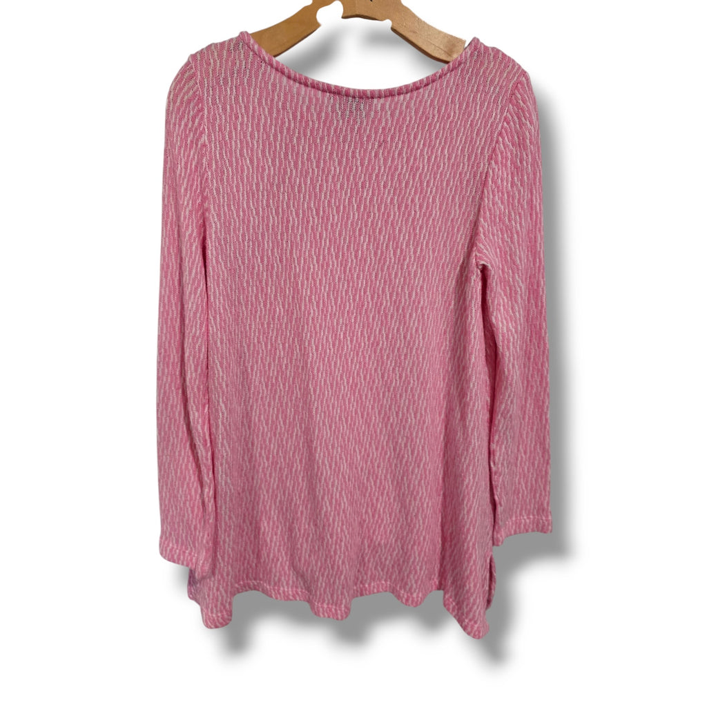 Chelsea & Theodore Women’s Pink White Textured Long Sleeve Top Medium