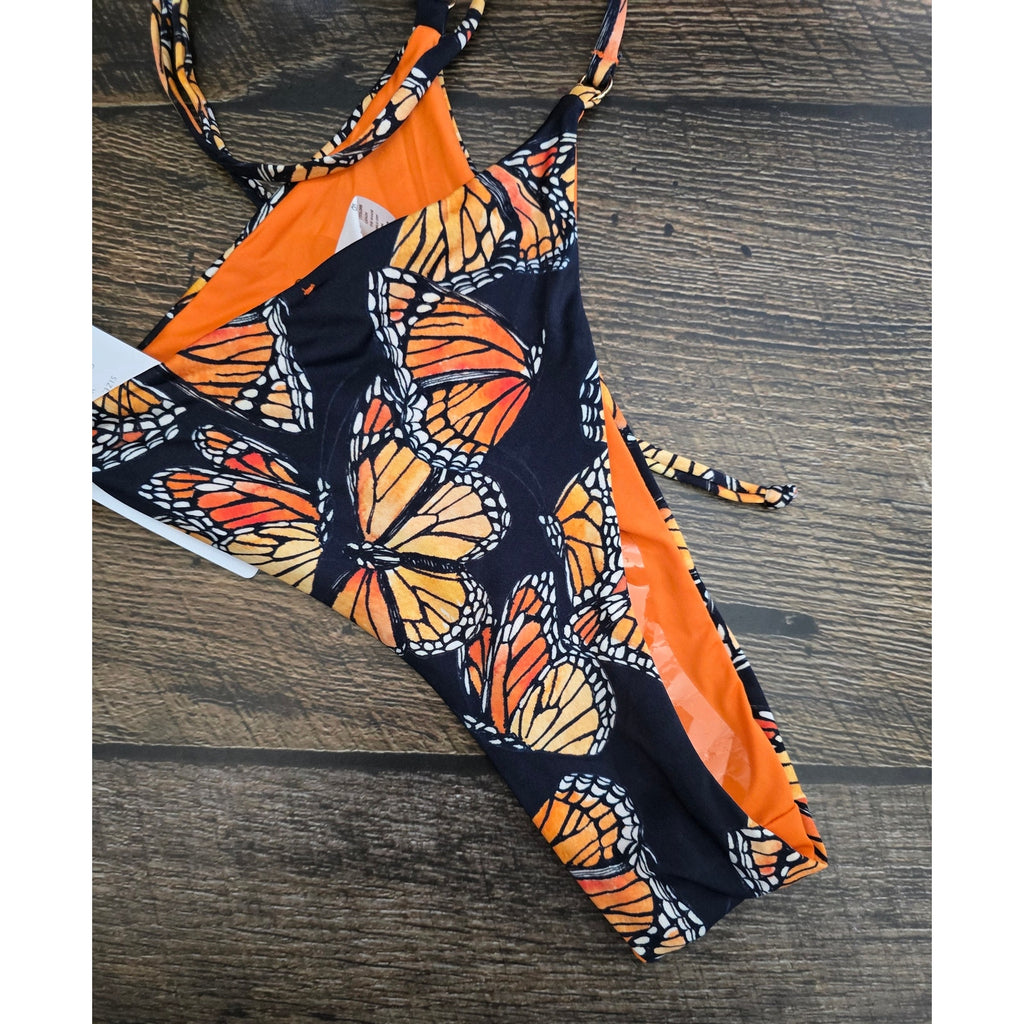 Toluca Swim Women's Size M Monarch Butterfly Print Side Tie Bikini Bottom NWT