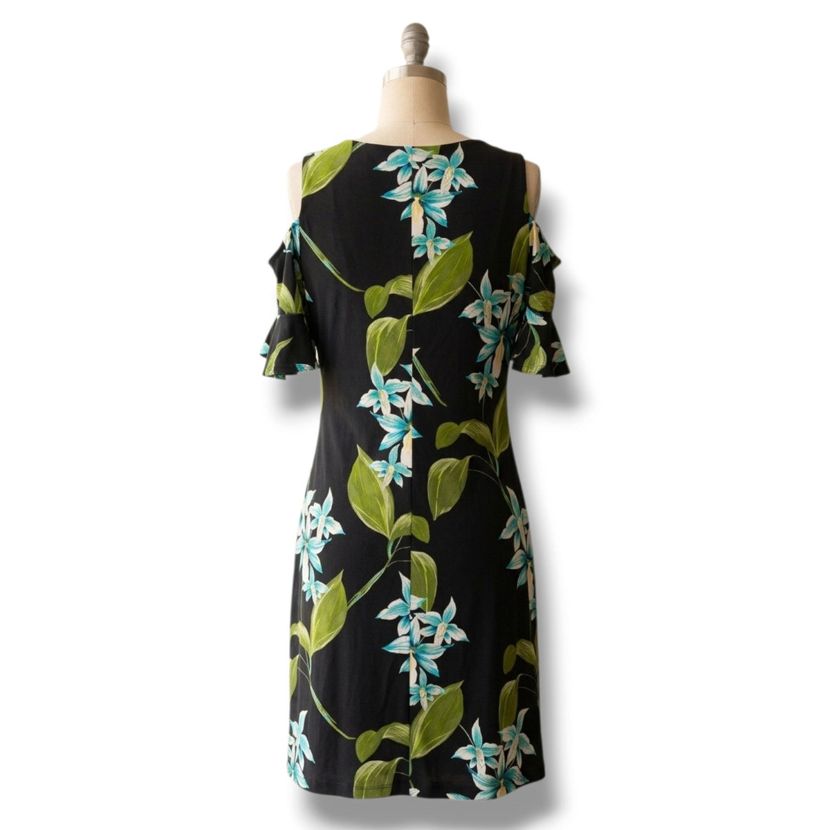 Tommy Hilfiger Black Floral Cold Shoulder Ruffle Sleeve Sheath Dress Size 6
